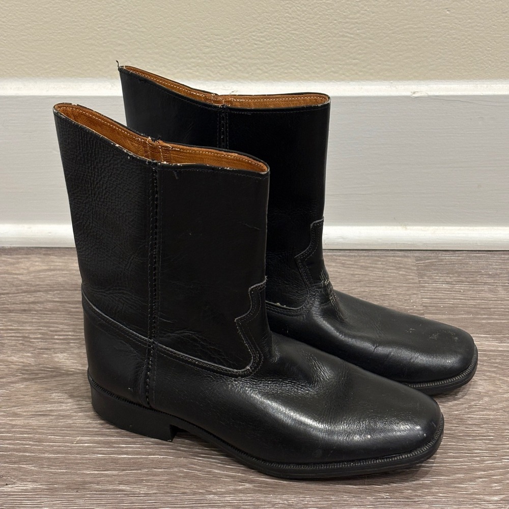 VTG Y2K Justin Black Leather Roper Western Cowboy Boots Square Toe 5.5 Wide Boho